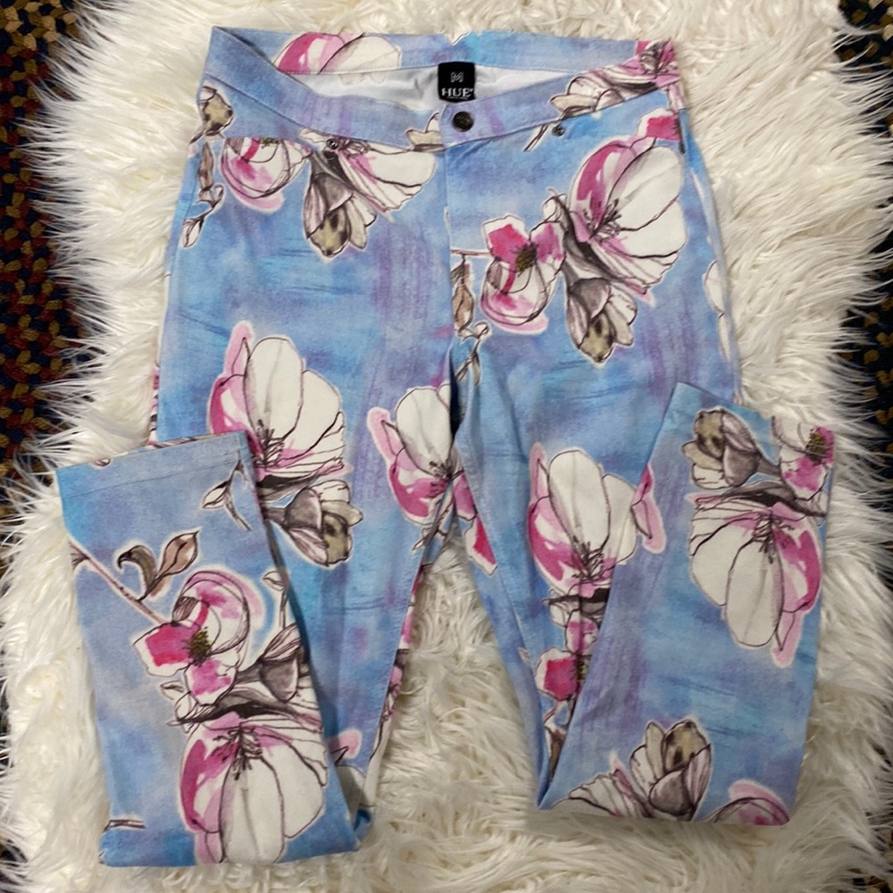 HUE floral design stretchy skinny pants M